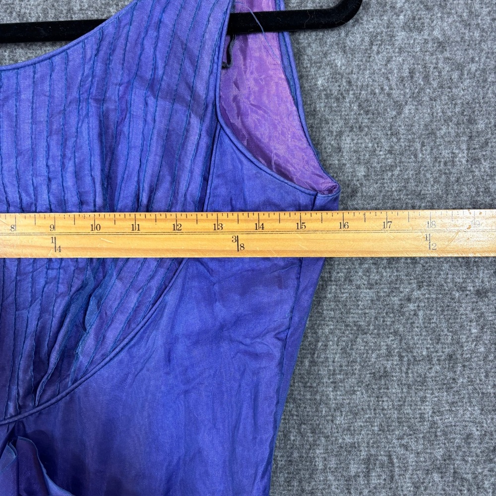 Vintage 50s Iridescent Purple Blue Organza Fit Flare Dress Bow Back Mid Century - Picture 3 of 10